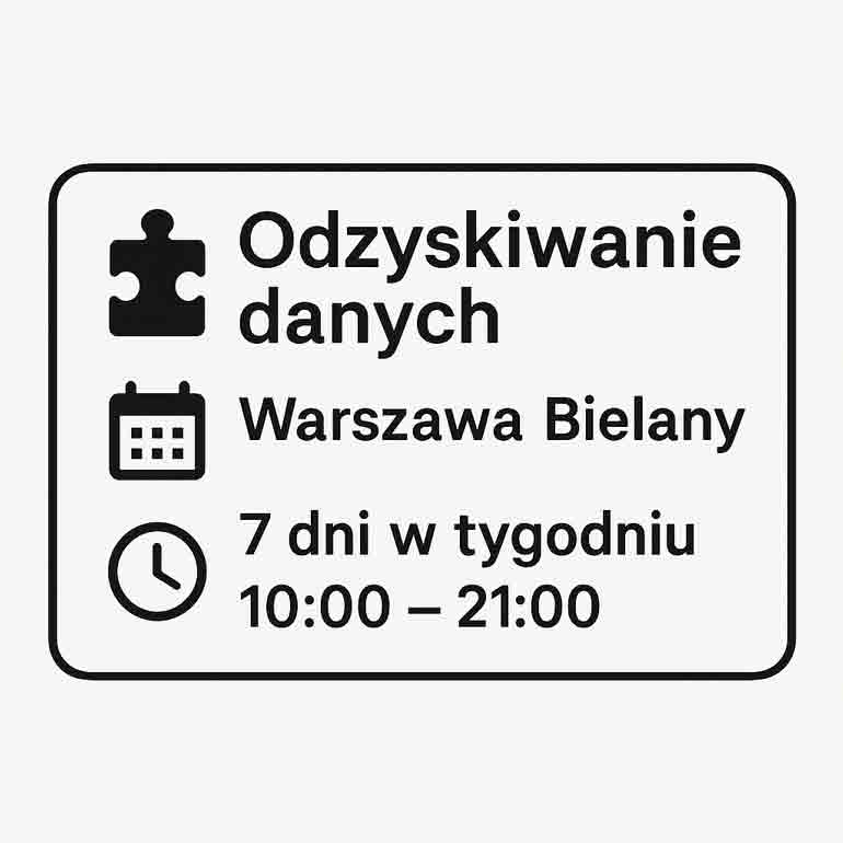 Odzyskiwanie danych Aleja Władysława Reymonta 8, 01-842 Warszawa Gps:52.27250156353836, 20.935367513049062